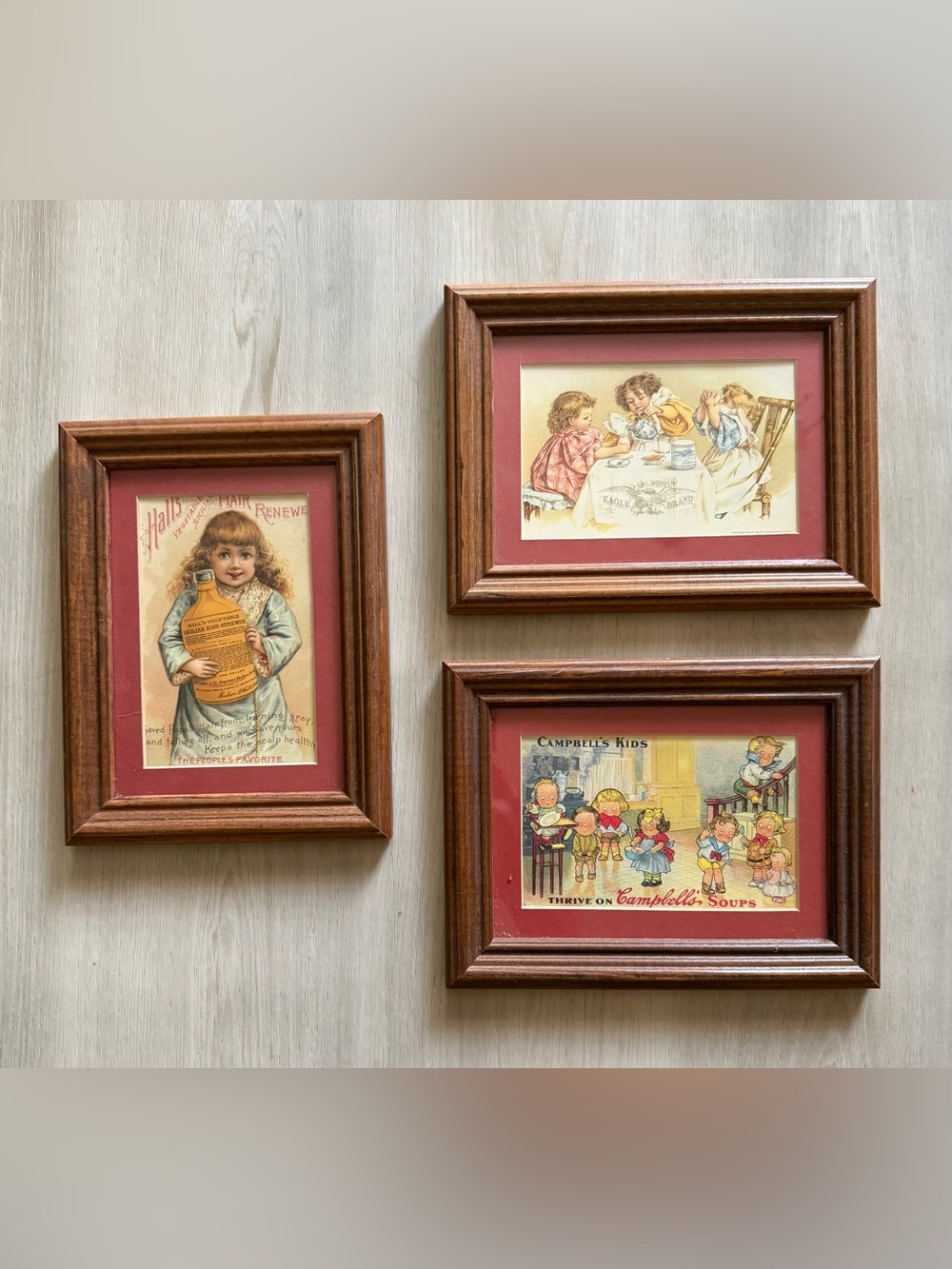 Vintage Lot of 3 Advertising Prints Framed Campbells Condensed Milk Halls
